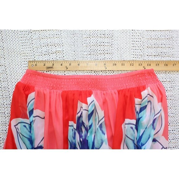 Chicos Tropical Floral Flowy Maxi Skirt Size 1/M  Elastic waist Vibrant Red Blue - Picture 4 of 9